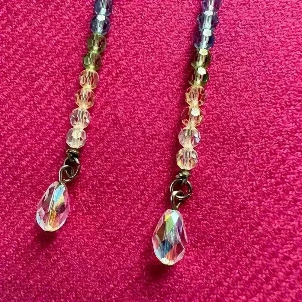 Blue, Green, White Long Drop Crystal Earrnings - Picture 5 of 5